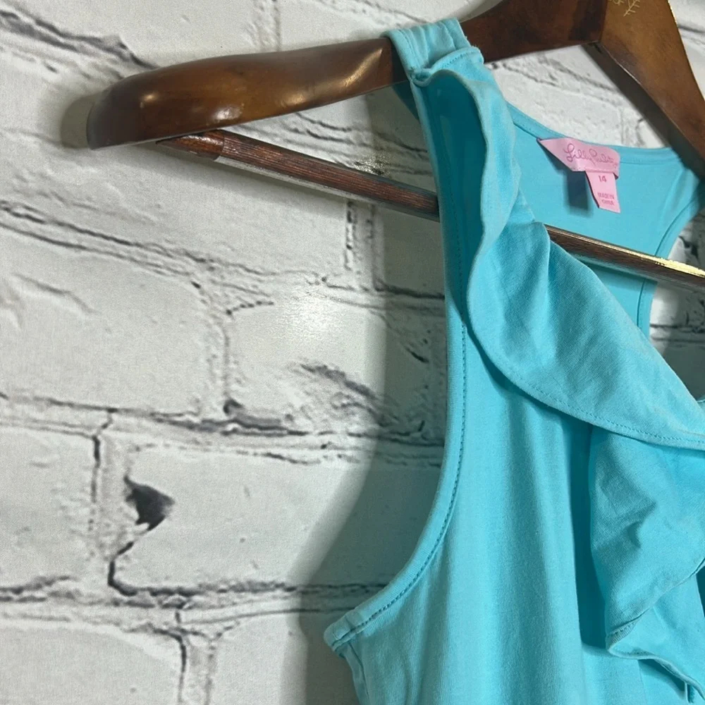 Lilly Pulitzer Sleeveless Blue Green Floral Skirt Dress Size 14